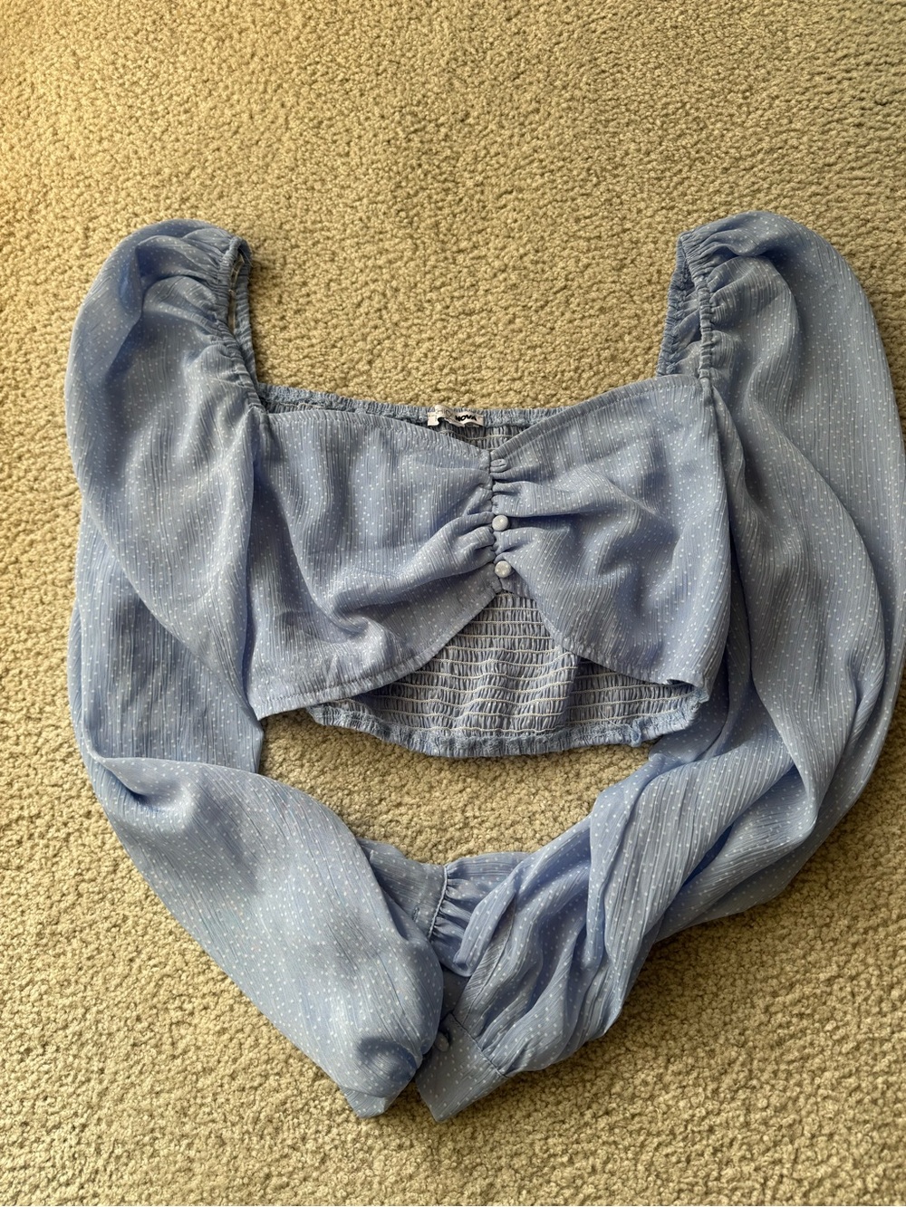 Fashion Nova Light Blue Smocked Puff Sleeve Crop Top y2k